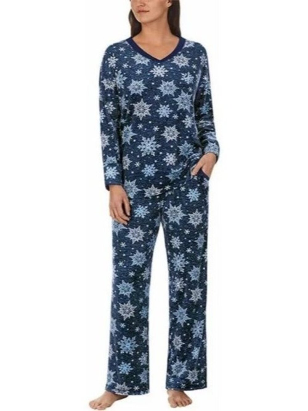 Nautica Womens Snowflake Pajama Set S 100% Cotton Blue Winter Pattern Vietnam